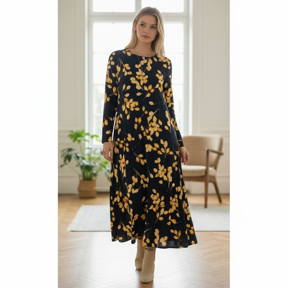 East Adeline Women Plus Dark Floral Cottagecore Boho Midi Shift Dress 4X